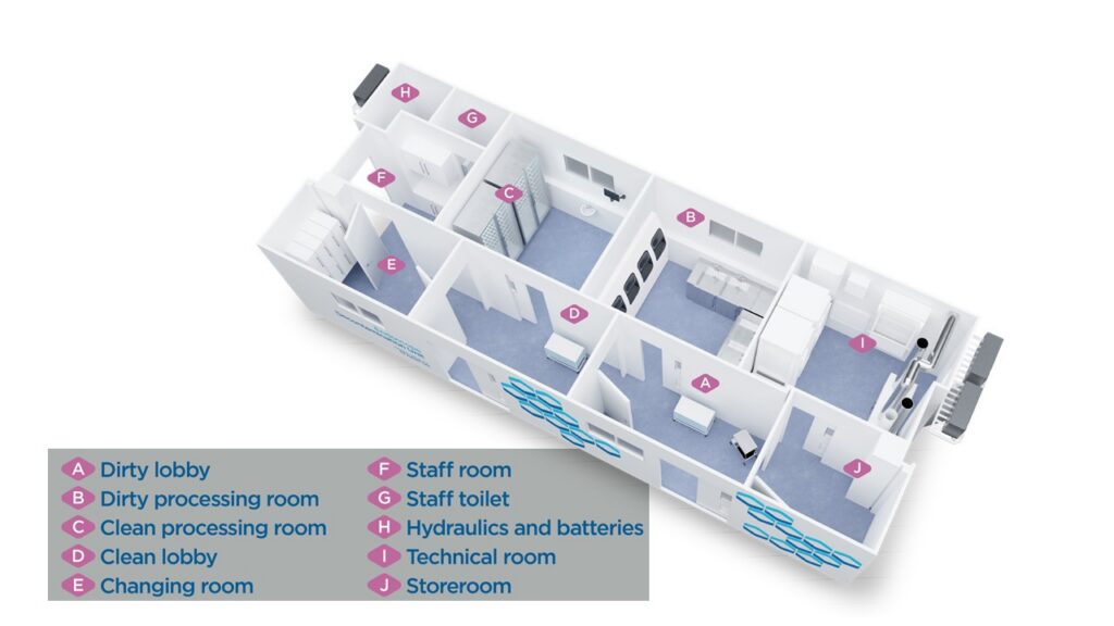 Floor plan of the Vanguard Endoscope Decontamination Unit