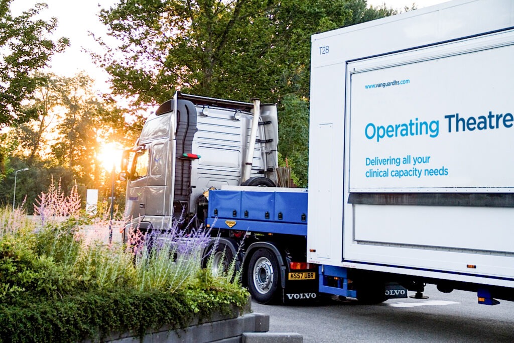A mobile operating theatre is delivered to Surrey and Sussex Healthcare NHS Trust